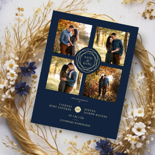 Wedding Navy Gold 4 Photos Modern Collage Script