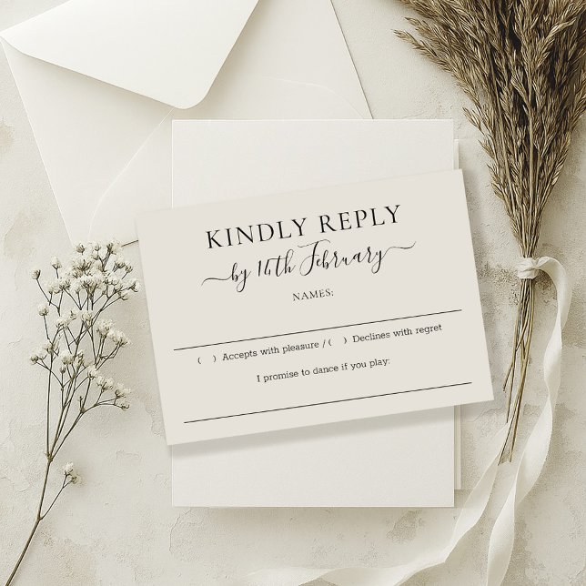 Wedding Neutral Cream Kindly Reply RSVP Card (Creator Uploaded)
