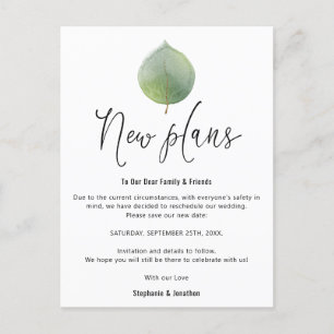 Wedding New Plans Save New Date Eucalyptus Announcement Postcard