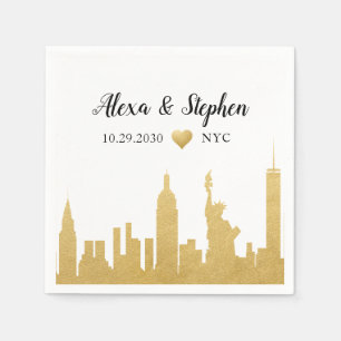 Wedding New York City Heart NYC Skyline Gold Napkin