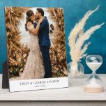Wedding Newlywed Couple Photo Acrylic  Plaque<br><div class="desc">A modern wedding photo plaque with date established and name. Simple minimalist wedding memento keepsake,  wth a lush earthy boho background. Add your own creative photo and background.</div>