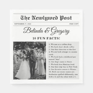 Wedding Newspaper Fun Black White Photo Fun Facts Napkin