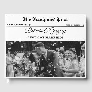 Wedding Newspaper Fun Black & White Photo Keepsake Guest Book