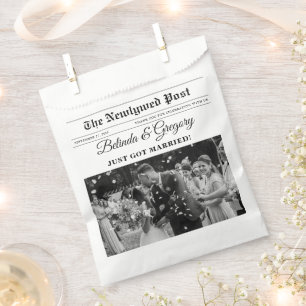 Wedding Newspaper Fun Black & White Photo Wedding Favour Bags