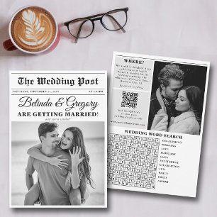 Wedding Newspaper Fun Black & White Photo Wedding  Invitation