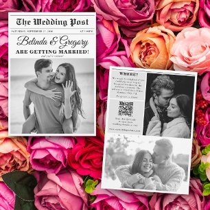 Wedding Newspaper Fun Black & White Photo Wedding  Invitation