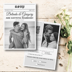 Wedding Newspaper Fun Black & White Photo Wedding RSVP Card