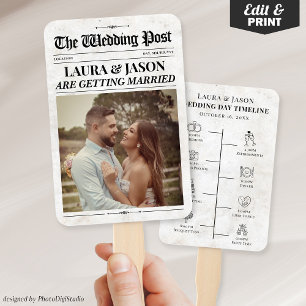 Wedding Newspaper Hand Fans, Wedding Program Fans