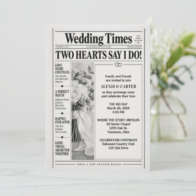Wedding Newspaper Invitation (Standing Front)