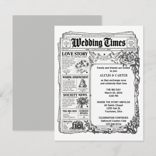 Wedding Newspaper Invitation (Front/Back)