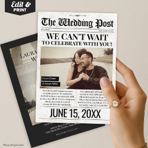 Wedding Newspaper Invitation, Photo Wedding Invite