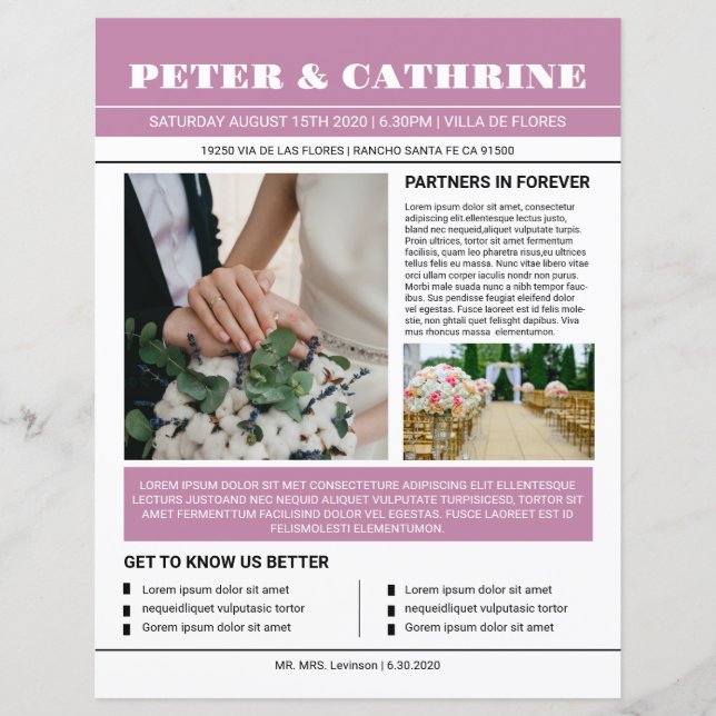Wedding Newspaper Program Template (Front)