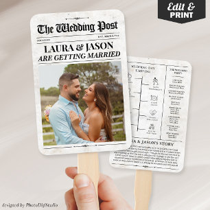 Wedding Newspaper with Timeline, Wedding Programs Hand Fan
