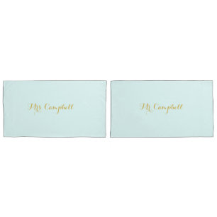 Wedding night in mint green with names pillowcase