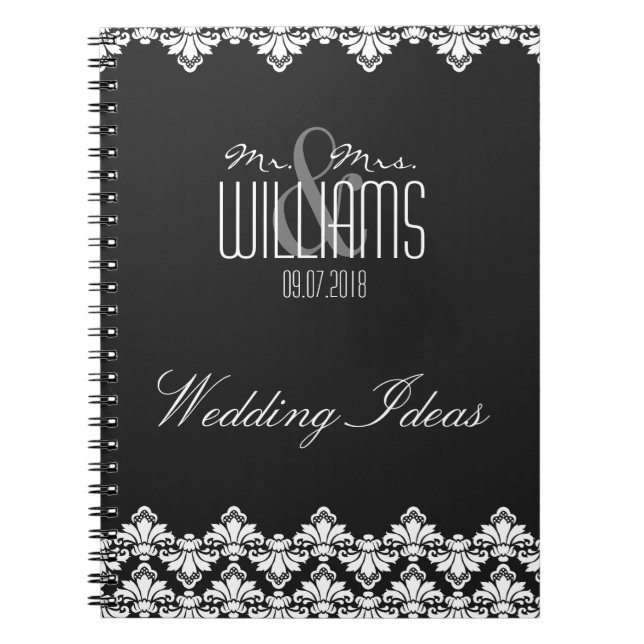 Wedding Notebook Custom Damask Black (Front)