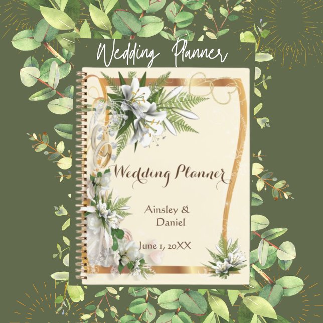 Wedding Notebook White Lillies & Gold Personalised (Creator Uploaded)