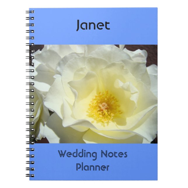 Wedding Notes Planner Notebook Blue White Rose (Front)