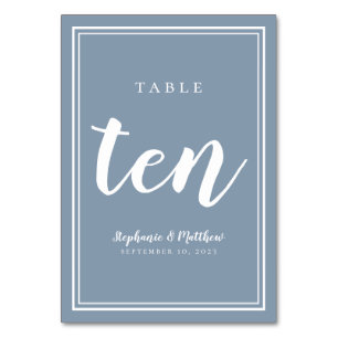 Wedding Number Ten Dusty Blue Simple Modern Table Number