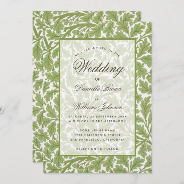 Wedding Oak Foliage Botanical Morris Calligraphy Invitation (Front/Back)