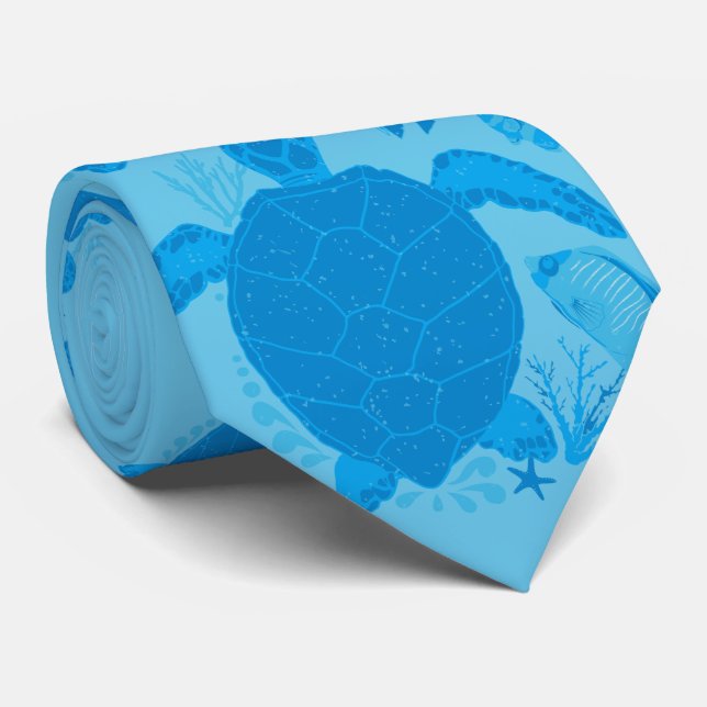 Wedding Ocean Blue Marine Wildlife Designer Tie (Rolled)