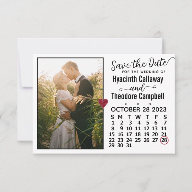 Wedding October 2023 Calendar Custom Photo White Save The Date (Front)