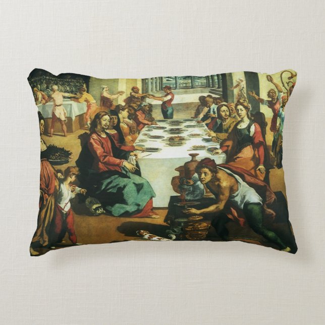 Wedding of Cana by Andrea Boscoli, Renaissance Art Decorative Cushion (Front)