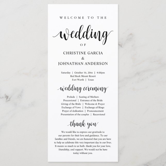 Wedding of, Modern Wedding Ceremony Programme (Front)