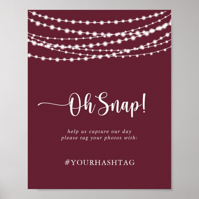 Wedding Oh Snap Rustic String Lights Burgundy Poster (Front)