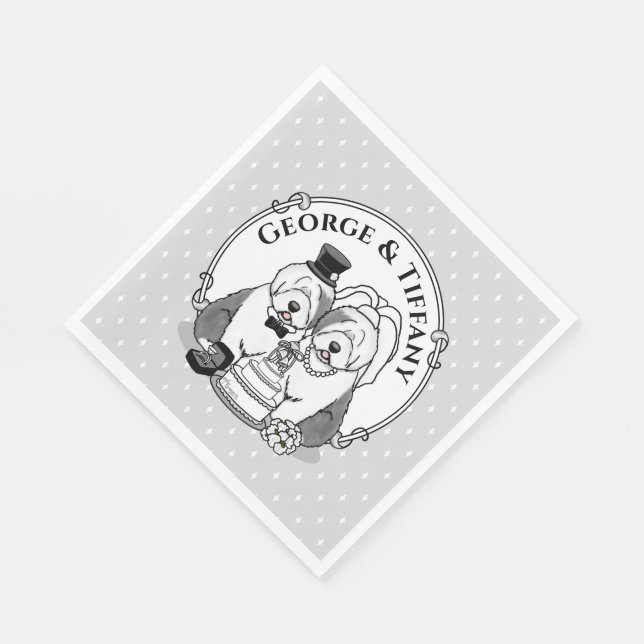 Wedding Old English Sheepdogs Bride Groom Grey 1 Napkin (Corner)