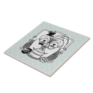 Wedding Old English Sheepdogs Bride Groom Grey 1 Tile