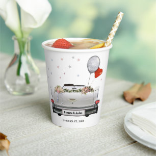 Wedding Oldtimer Car w/Names & Date Paper cup