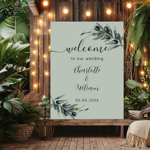 Wedding olive leaves greenery welcome poster