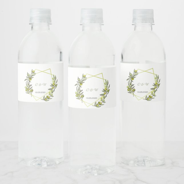 Wedding Olive Personalise Water Bottle Label (Bottles)