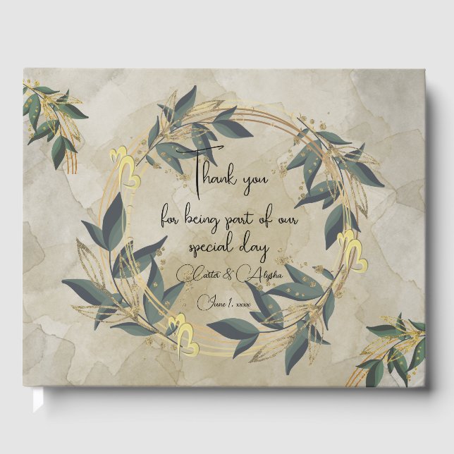Wedding Olive Wreath Personalised Guest Book (Front)