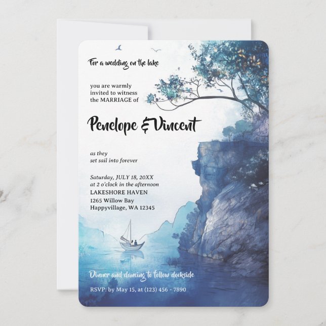 Wedding on a lake watercolor invitation (Front)