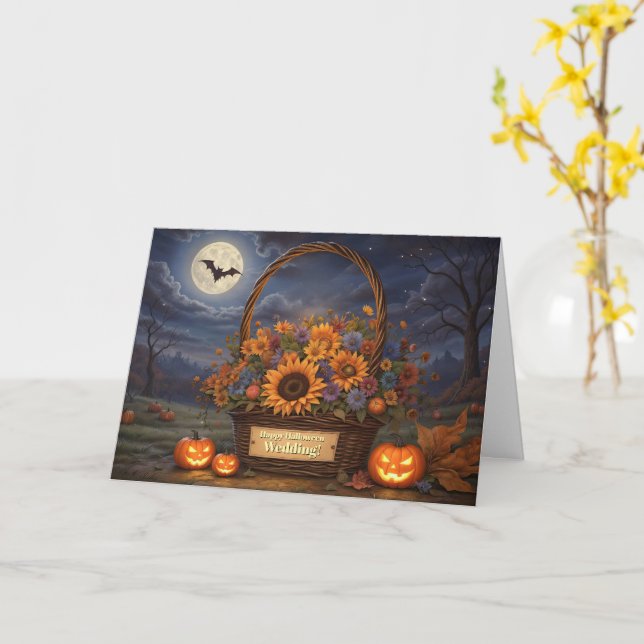Wedding on Halloween Marriage Cute Basket Flowers Card (Yellow Flower)