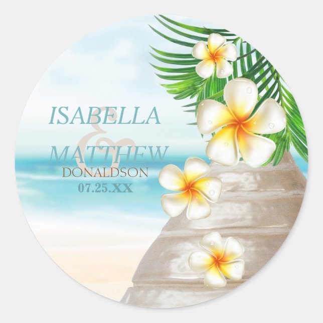 Wedding on the Beach  | Personalise Classic Round Sticker (Front)