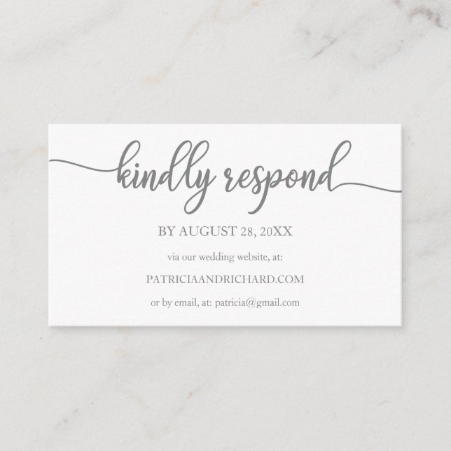 Wedding Online RSVP Dark Grey Calligraphy Enclosure Card (Front)