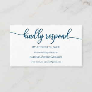Wedding Online RSVP Ocean Blue Calligraphy Enclosure Card