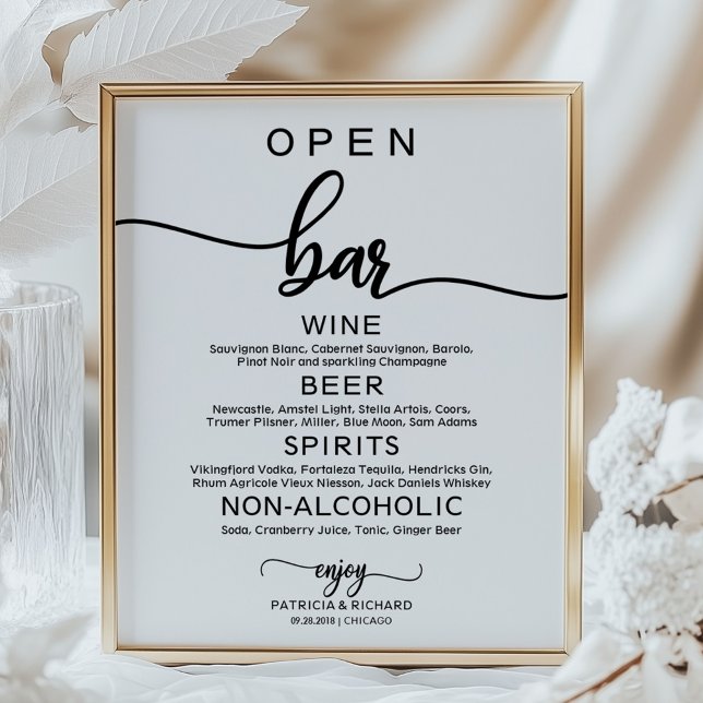 Wedding Open Bar Menu Sign Rustic Chic Calligraphy (Creator Uploaded)