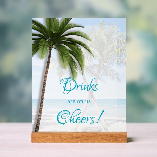 Wedding Open Bar Palm Trees Acrylic Sign (Neutral)