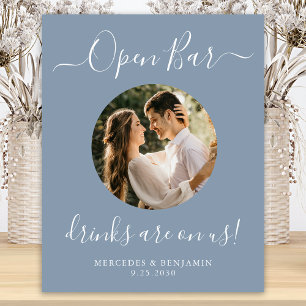 Wedding Open Bar Personalised Dusty Blue Photo Poster