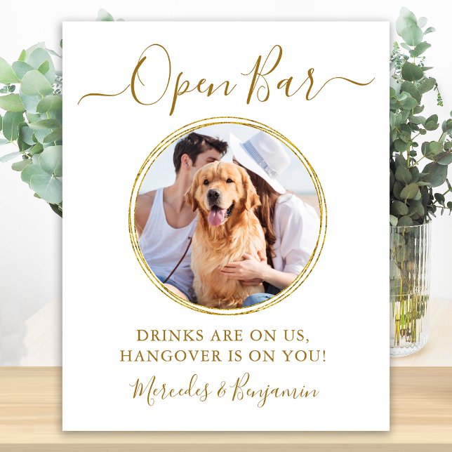 Wedding Open Bar Personalised Gold Pet Dog Drinks Poster (Creator Uploaded)
