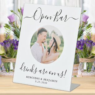 Wedding Open Bar Personalised Modern Photo Pedestal Sign