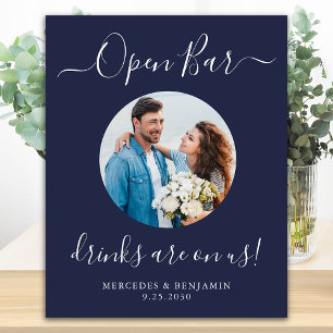 Wedding Open Bar Personalised Navy Blue Photo Poster