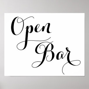Wedding Open Bar Sign Black And White