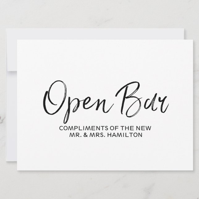 Wedding "Open Bar " Sign | Stylish Lettered Invitation (Front)
