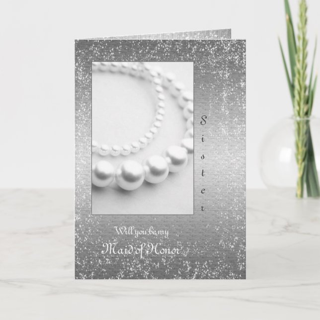 Wedding or Anniversary Pearls Silver Glittery Invitation (Front)