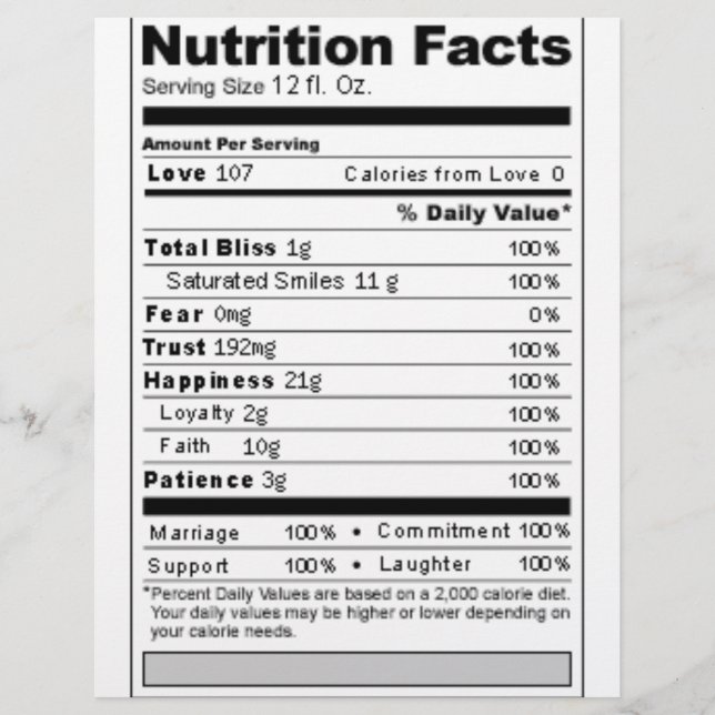 Wedding or Anniversary Sweet Funny Nutrition Label (Front)