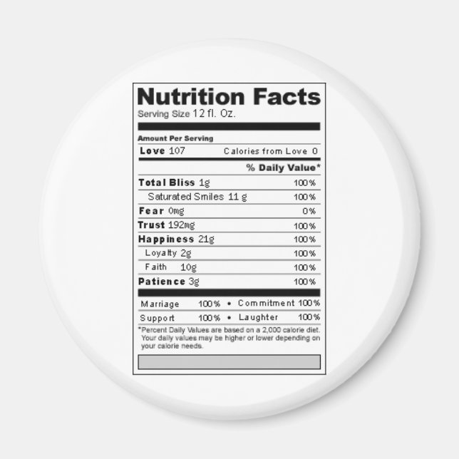 Wedding or Anniversary Sweet Funny Nutrition Label Magnet (Front)